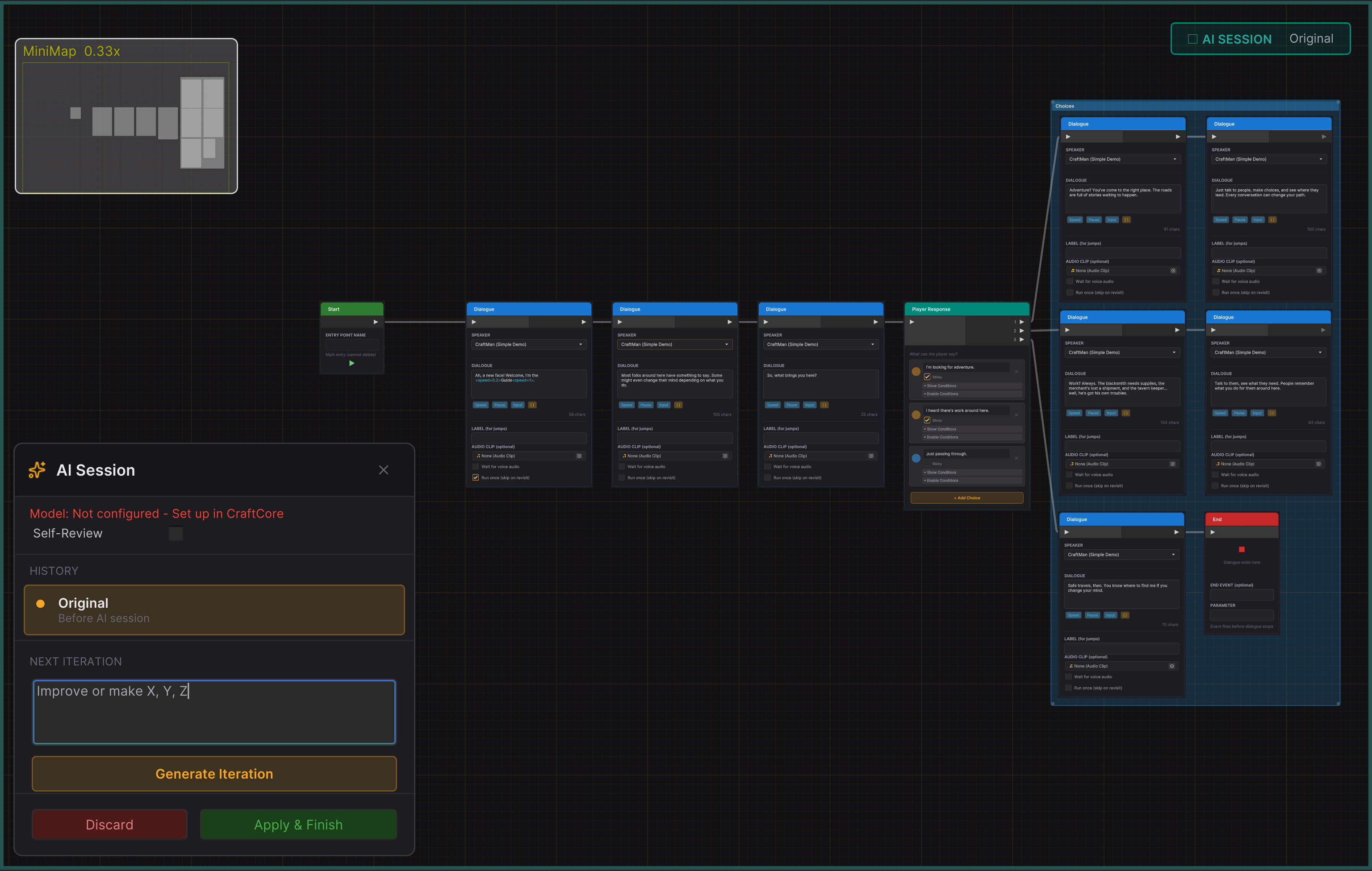 AI Writing Assistant session in the editor